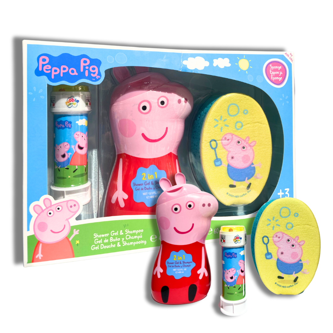PEPPA PIG BOX SHAMPOO DOCCIA, BOLLE DI SAPONE E SPUGNA