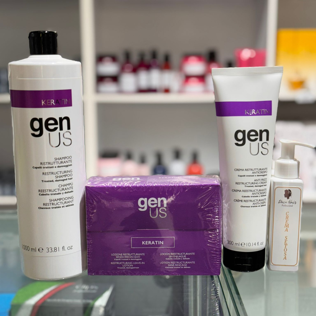 GENUS KIT KERATINA-SHAMPOO+CREMA+FIALE+CREMA SETOSA IN OMAGGIO